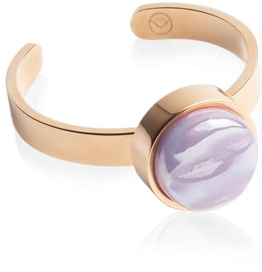 Roségold Ring mit Stein in lila • Offener Edelstahlring • 18k vergoldeter Edelstahl & recyceltes Glas • nachhaltiger Halbedelstein-Look • größenverstellbar (min. Ø 16 mm)