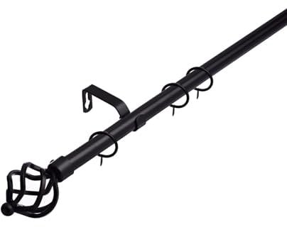 Lister Cartwright 19 mm Extendable Metal Curtain Poles Rods Voile Easy Fitting - Black (Cage Finials, 210-360 cm)