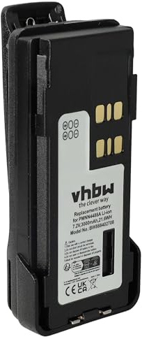 vhbw Akku Ersatz für Motorola PMNN4418 | PMNN4418AR, PMNN4488a für Funkgerät, Walkie Talkie (3000 mAh, 7,2 V, Li-Ion) + Gürtelclip