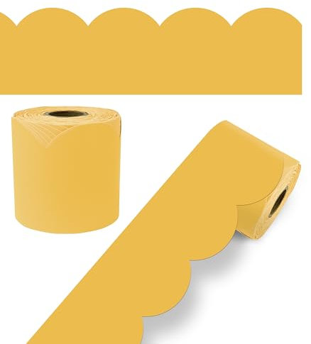Carson Dellosa 65Ft of Goldenrod Yellow Green Bulletin Board Borders, 1 Roll of Mango Scalloped Trim for Rolling Whiteboard, Cork and Posterboard, Party, Office Decorations, and Classroom Decor