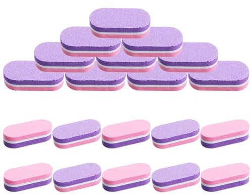 Nail Buffer Blocks 20 Pieces Double-Sided Mini Nail Files for Natural Nails and Acrylic Gel Nails, Portable Manicure Tools for Buffing, Pink and Purple