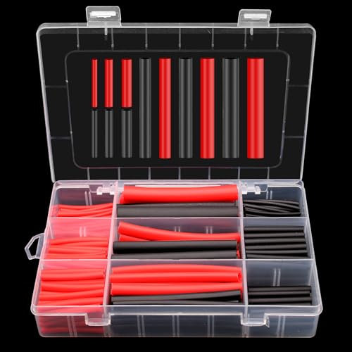 TETEWEVER 270 Stück Schrumpfschlauch Set mit Kleber Wasserdicht Schrumpfverhältnis 3:1 Schrumpfschlauch Schwarz & Rot 6 Größen Heat Shrink Tube für Elektrische Isolierung, Drahtreparaturen