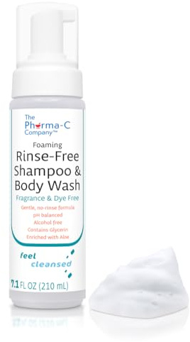 The Pharma-C Company Foaming Rinse Free Shampoo & Body Wash [1 pack] - Waterless - Hospital Tested Gentle No-Rinse Formula Leaves Hair & Body Fresh & Clean (Fragrance & Dye Free)
