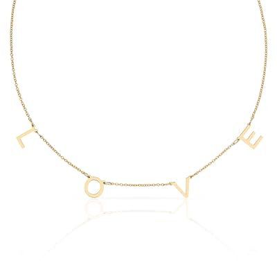 Franzy Munich Schmuck Halskette Damen - Geschenke für Frauen LOVE - aus langlebigem Edelstahl mit 18 Karat Vergoldung – wasserfeste Halskette mit Buchstaben – 42-48cm Länge verstellbar