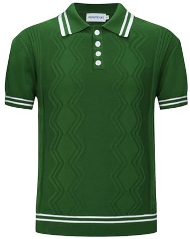 OXKnit Poloshirts Herren Kurzarm Baumwolle Vintage Polo Shirt Retro 1960s Golfshirt Strick Poloshirt