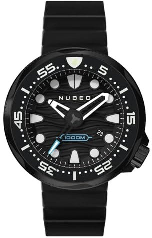 Nubeo Men's 50mm Ventana Automatic Limited Edition Avra Black Watch with Silicone Strap NB-6102-05