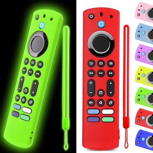OneBom Silikon-Schutzhülle für Firetv 4K Max (2. Generation), Insignia, Pioneer, Omni (QLED) Serie Alexa Voice Remote Enhanced W, rutschfeste Schutzhülle mit gleichfarbigem Umhängeband, leuchtet grün