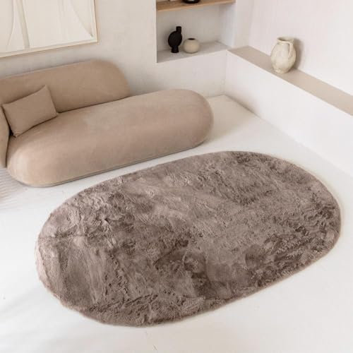Grandstone Comfy – Teppich – Hochflor – Moderner Teppiche für den Innenbereich - Teppich Wohnzimmer - Polyester (Taupe, 80 x 120 cm, Oval)
