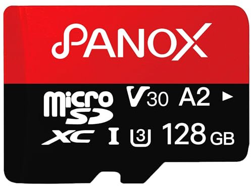 PANOX 128GB microSDXC UHS-I Memory Card with Adapter - Up to 160MB/s, C10, U3,V30,4K, A2, MicroSD Card with PANOX V2