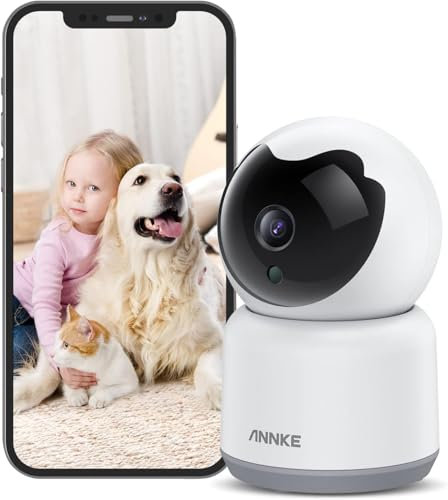 ANNKE Crater 2 - Cámara de Vigilancia WiFi de 3 MP, Cámara Interior de 360 Grados con Audio Bidireccional, Detección de Movimiento Humano, Almacenamiento en la Nube y Tarjeta SD, Funciona con Alexa