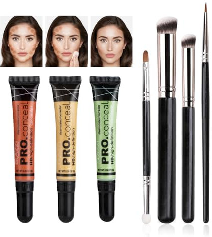 JasCherry 3 Pcs Full-Coverage Correttore Liquido, Adatto a Tutti Gli Incarnati Makeup Concealer, Waterproof Lunga Tenuta Concealer per Copre Occhiaie le Imperfezioni, Correttore Fluido con Pennello