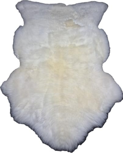 FURRYMAN Natürliche Lammfell – sehr groß weißes Schafsfell, 130 x 65 cm, chromfrei – Schafsfelldecken– naturbelassenes Lammfell - naturfell