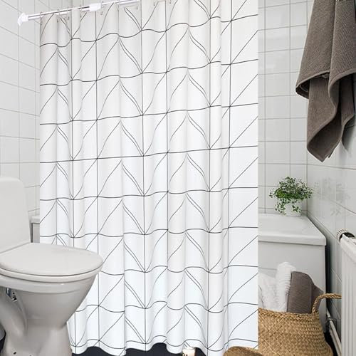 Calefee Duschvorhang 220 Breit 200 Hoch, Badvorhang PEVA Wasserdicht Anti Schimmel Muster mit Weißen Dreiecken, mit Ösen und Haken