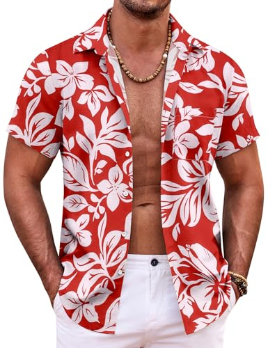 COOFANDY Mens Hawaiian Shirts Short Sleeve Summer Holiday Shirts for Men Button Down Tropical Beach Shirts Tops