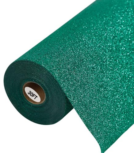 guangyintong Glitter Green Heat Transfer Vinyl HTV Rolls, 12 x 30ft Iron on Vinyl for T-Shirts Glitter Green HTV Vinyl for All Cutter Machines Easy to Cut & Weed for Heat Vinyl Design