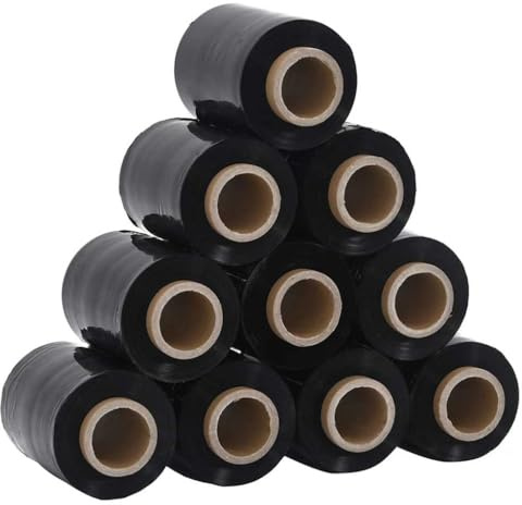 vidaXL Stretchfolien 10 Stk. Schwarz 23 μm 10 cm x 300 m, Verpackungsfolie, Palettenfolie, Möbelfolie, Wickelfolie, Packfolie, Möbel-Wickelfolie