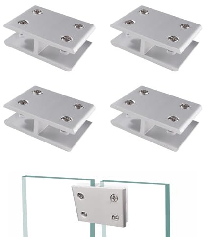 Lyeteung 4 Pièces 11.5mm Pince à Verre, Clips a Verre en Alliage D'aluminium, Supports de Serrage Réglables pour Verre, Clip de Fixation du Verre, pour Verre de 7-10 mm D'épaisseur, 180 Degrés