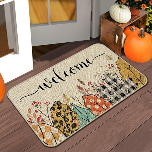 Fußmatte 80x120 cm Beige Gelbe Blätter Fussmatte Aussen Fussmatte Innen rutschfeste Schmutzfangmatte Fußmatte Waschbar Fussabtreter für Flur Haustiere Fußmatte Außen