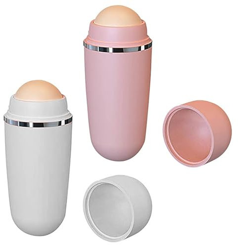 OHREN 2 PCS Face Roller, Rullo in Pietra Vulcanica, Rullo Assorbi-Olio, Carta Assorbente per Skincare, Rullo Massaggiante per Pelle Grassa (Rosa, Bianco)