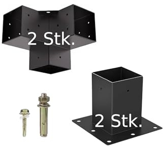 SOTOOLS Anbau-SET FORTINA, Eckverbinder + Bodenanker, 100 x 100 mm | Set für wetterfeste Erweiterungen von Holzpfosten.