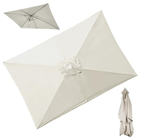 Ricambio Telo Ombrellone da Giardino 3 x 2 m Ombrello Rettangolare di Ricambio per 6 Bracci, Copertura Superiore per Ombrellone da Esterno(White)