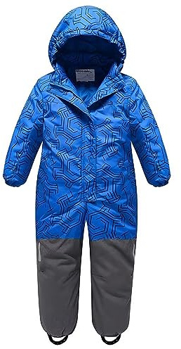 linboo Unisex Kinder Einteiliger Schneeanzüge/Skioverall mit Kapuze Wasserdicht Schneeoverall Verdickte Warm Outdoor Skianzüge Snowboard für Jungen Mädchen