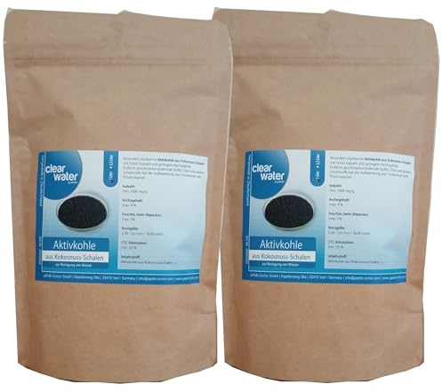 2L / 1kg Aktivkohle Granulat aus Kokosnussschalen, 8x30 mesh – Hochwertige Filterkohle zur Wasserreinigung für Trinkwasserfilter