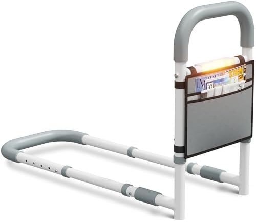 Yornoli Bed Rail for Elderly Adults - Motion-Sensing Light, Adjustable Non-Slip Grip Handle, Sturdy Steel Frame | Easy Installation with Storage Pocket | Safety & Support for Seniors