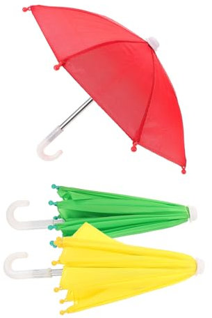 TINEASUR 3 Stück Kleiner Regenschirm Puppenhaus Zubehör Dekoratives Miniatur in Rot Gelb Grün Miniatur Regenschirmmodell Für Puppenhaus Szene Und Spiel