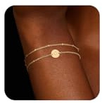 RWQIAN 2Pcs Armband Damen Gold Silber - 18K Vergoldete Verstellbar Mehrreihige Armband mit Buchstaben,Charm Buchstaben Armkette Schmuck Geschenke für Teenager Mädchen Frauen