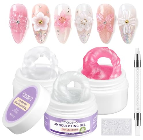 Yoaasyo Solid Builder Gel for Nails Kit, 3 Colors Non-Sticky 3D Sculpting Nail Gel, Hard Builder for Extensions & Carving Molding Sculpture Decoration Art for DIY Salon