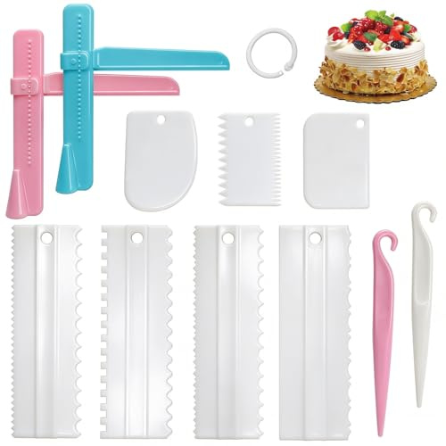 GYSRXS 11 Pièces Lisseur Gateaus en Plastique Grattoir a Gateau Reglable Spatules à Gâteau pour Crème Pâte à Pâtisserie Outils de Cuisson DIY