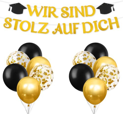 Wir Sind Stolz Auf Dich Banner mit 22 Stück Luftballons, Abschluss Girlande Ballon, Graduation Schulabschluss Deko Schwarz Gold, Abschlussfeier Deko Latexballons für Bachelor Graduierung Party Abitur