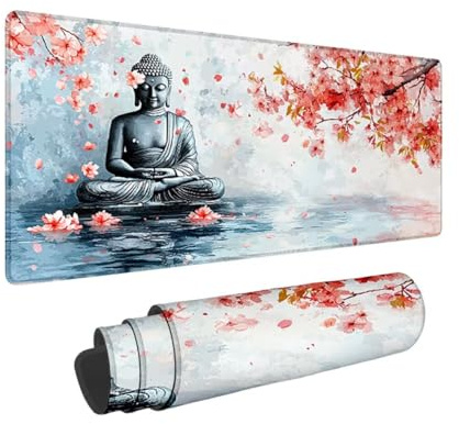 Mouse Mat Stone Statue, Large Gaming Mouse Pad 900x400 mm, Desk Mat with Rubber Base, Mousepad with Waterproof, Soft Smooth Surface, Desk Pad with Stitched Edges for Keyboard Gaming Home Office R-99