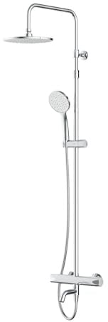 AM.PM Hit - Duschsystem mit Thermostat & Wanneneinlauf, Komplettes Duschset mit runder Regendusche 25,4 cm & Handbrause, höhenverstellbare Duschsäule 88–127 cm, Brauseschlauch 1750 mm, Chrom