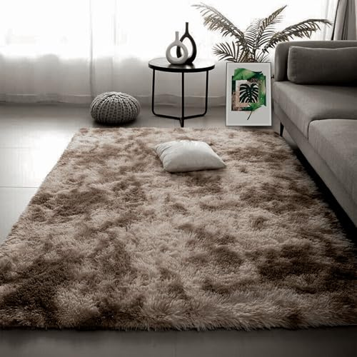 DOGUO Langflor Teppiche 140 x 270 cm Superweich Flauschig Shaggy Flauschiger Teppich Modern Fürs Flur,Küche, Wohnzimmer, Schlafzimmer, Braun