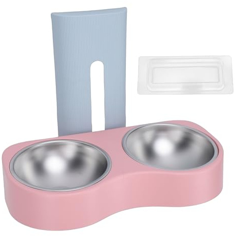 Smandy Ciotola per Alimentazione da Parete per Animali Domestici, Stazione di Alimentazione per Animali Domestici Doppia in Acciaio Inossidabile Antiribaltamento Salvaspazio in Altezza (Blu Rosa)