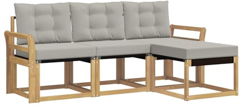 vidaXL Outdoor-Sofagarnitur mit Kissen 4 pcs Weiß und Hellgrau, Garten-Sofa, modernes Lounge-Set für draußen, haltbar, gemütliche Terrasse-Sitze für jeden Anlass