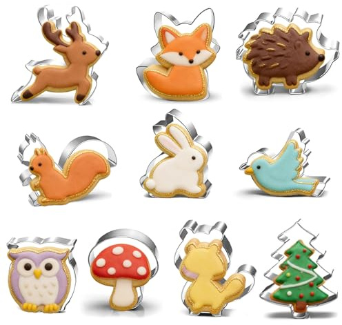 Xiciki Lot de 10 Emporte-pièces Animaux de la Forêt, Écureuil, Lapin, Renard, Chouette, Idéal pour Pour biscuits, gâteaux et décoration - Idéal pour Anniversaire et Fête