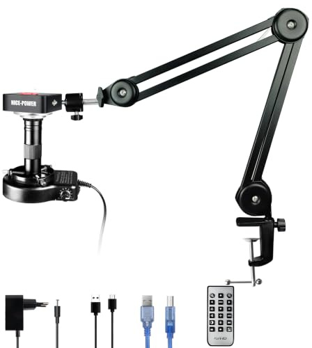 NICE-POWER Digital Microscope Camera, 60MP 1080P 4K HDMI USB Industrial Video Microscope, 150X Zoom C-Mount Lens, Foldable Stand, LED Ring Light, Soldering Microscopes for Electronics Repair