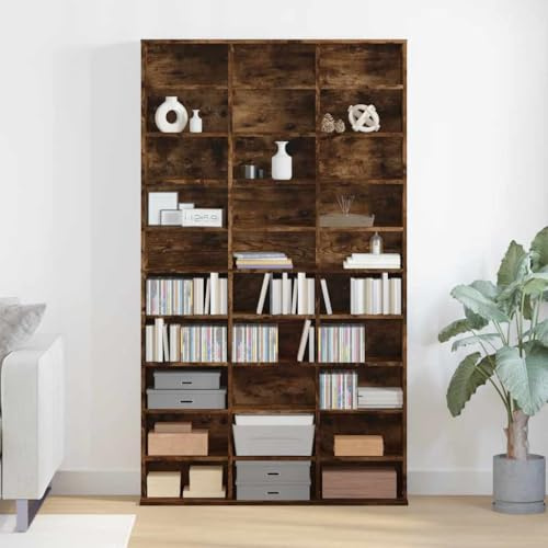 LoogCape Scaffale per CD, in legno di rovere affumicato, 102 x 23 x 177,5 cm, versatile, per CD, DVD, documenti, ufficio, soggiorno