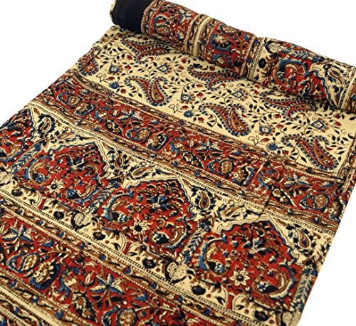 GURU SHOP Blockdruck Tagesdecke, Bett & Sofaüberwurf, Handgearbeiteter Wandbehang, Wandtuch - Design 32, Baumwolle, Size:Single 150x200 cm