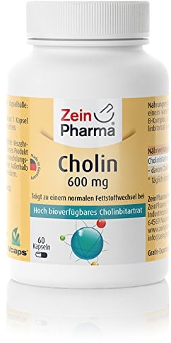 ZeinPharma Cholin 60 Kapseln • hochdosiert 600 mg • Hergestellt in Deutschland • Trägt zu einem normalen Fettstoffwechsel bei • Vegan