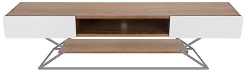 AVF Plaza Large TV Stand - 2m Wide Rectangular Floor Stand for TVs Up to 95 and 60kg Max TV Weight, Walnut & Gloss White Finish - FS2000PLAWGW