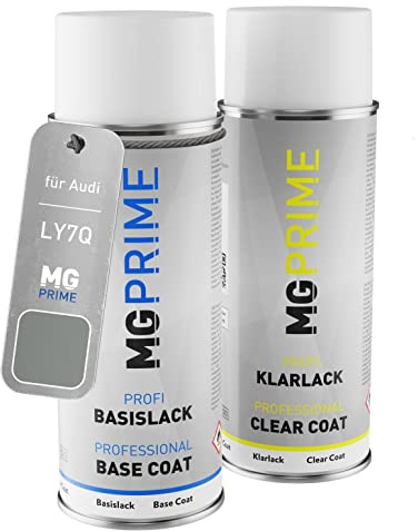 MG PRIME Autolack Spraydose für Audi LY7Q / Y7Q / 4A Atlasgrau Metallic +1K | Atlas Grey Metallic, Set aus Basislack + Klarlack, Sprühdosen 400ml