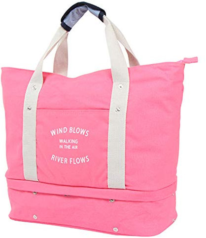 Beloved ❤️ Borsa spiaggia viaggio tracolla in tela - ampio spazio - bagaglio a mano, palestra, borsa a mano, spalla, con vano scarpe (Rosa)