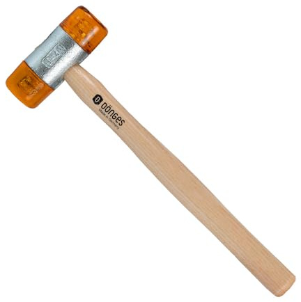 Dönges Rückschlagfreier Schonhammer mit lackiertem Eschenstiel | Ø 40 mm | 570 g leicht | Austauschbare Köpfe in Gelb | Made in Germany | Kunststoffhammer, Gummihammer, Multifunktionshammer