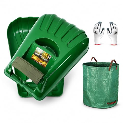 Gardzen Große Laubschaufel Handrechen Schmutz und Hofabfallentfernung, kommt mit 180 Liter Gartensack, Arbeitshandschuhe, Schutzpads