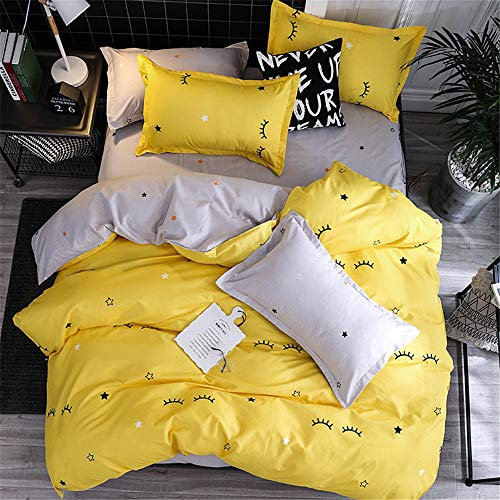 FANSU Set di Biancheria da Letto Matrimoniale de 4 Pezzi, Elegante Set Copripiumino per Letto Matrimoniale Chiusura a Zip con Lenzuola Piane e 2 federe (220x240cm,Ciglia Gialle)
