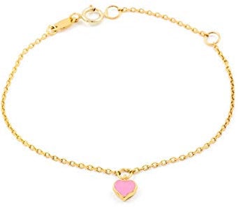 Monde Petit Bracciale bambina cuore smaltato rosa - oro giallo 9k (375) - Scatola Regalo - Certificato di garanzia